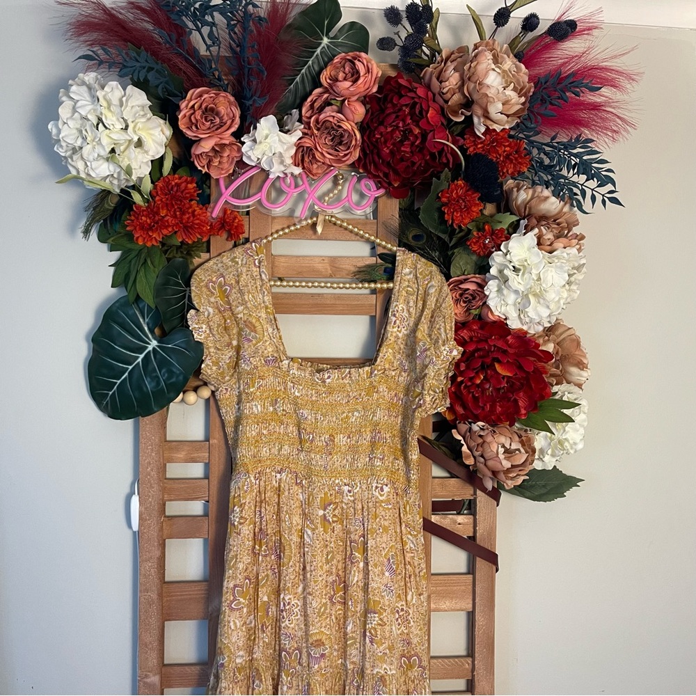 Free People Getaway Smocked Floral Romantic Boho Dress